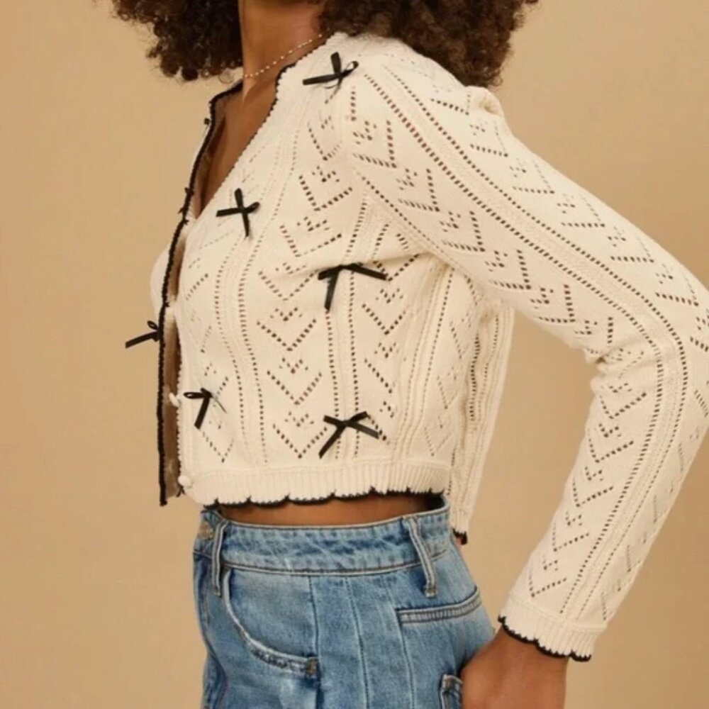 Altar'd State Cece Cream Dainty Bow Cardigan - Picture 2 of 6